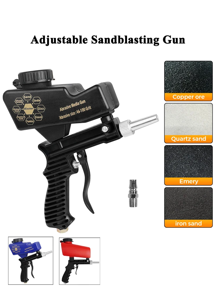 Einstellbare pneumatische Sandstrahlpistole 90Psi Tragbare Sandstrahlmaschine für zu Hause Schnurlose Schwerkraft Kleines Handheld-Luftwerkzeug – Detail 4