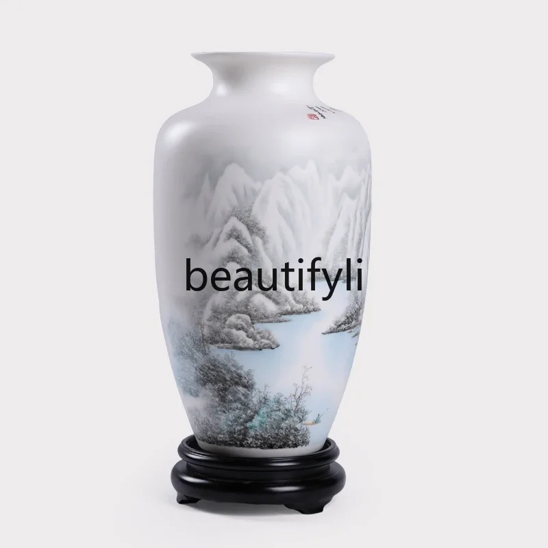 Dehua suet jade white porcelain vase master hand-painted collection art Hanjiang Single Fishing large-diameter vase jewelry