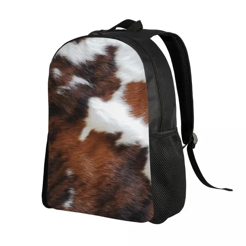 Cowhide Leather Laptop Backpack Women Men Basic Bookbag for College School Students Animal Fur Texture Bag