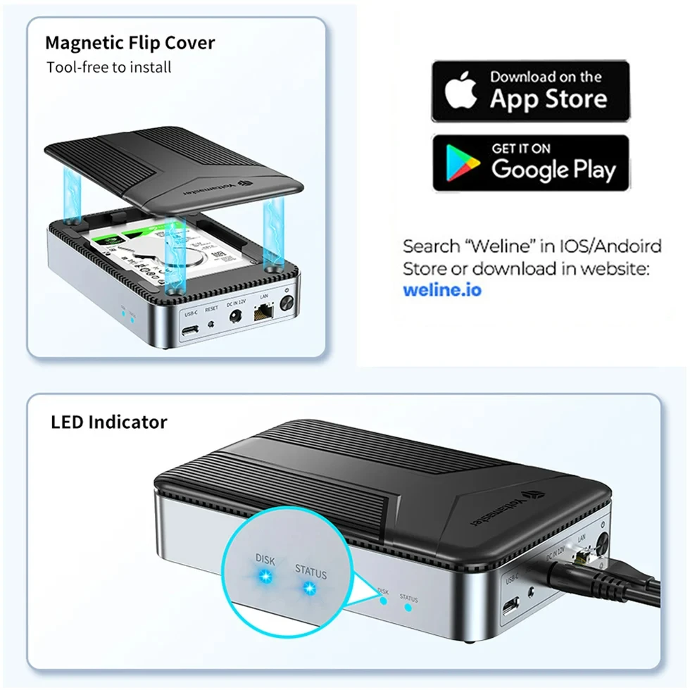 Imagem -06 - Yottamaster-estação de Disco Nas Rede de Nuvem Privada Gabinete Hdd Cpu Arm Cortex-a55 8gb Emmc 1gbe Samba Dlna 8tb 20tb Modelo Duplo