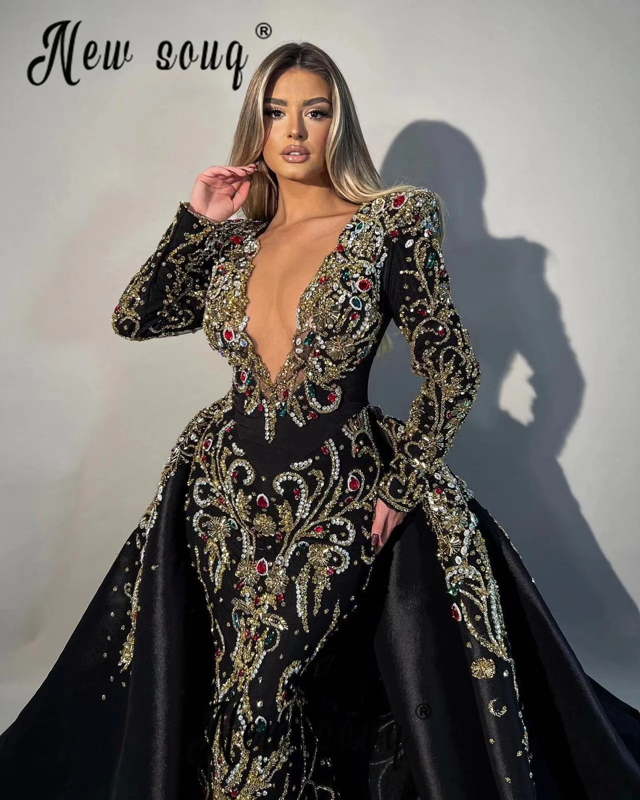 2 Pieces Black Evening Dress Long Sleeve Luxury Dress For Women Vintage Chic Elegant Engagement Gowns Formal Party Dresses 2025