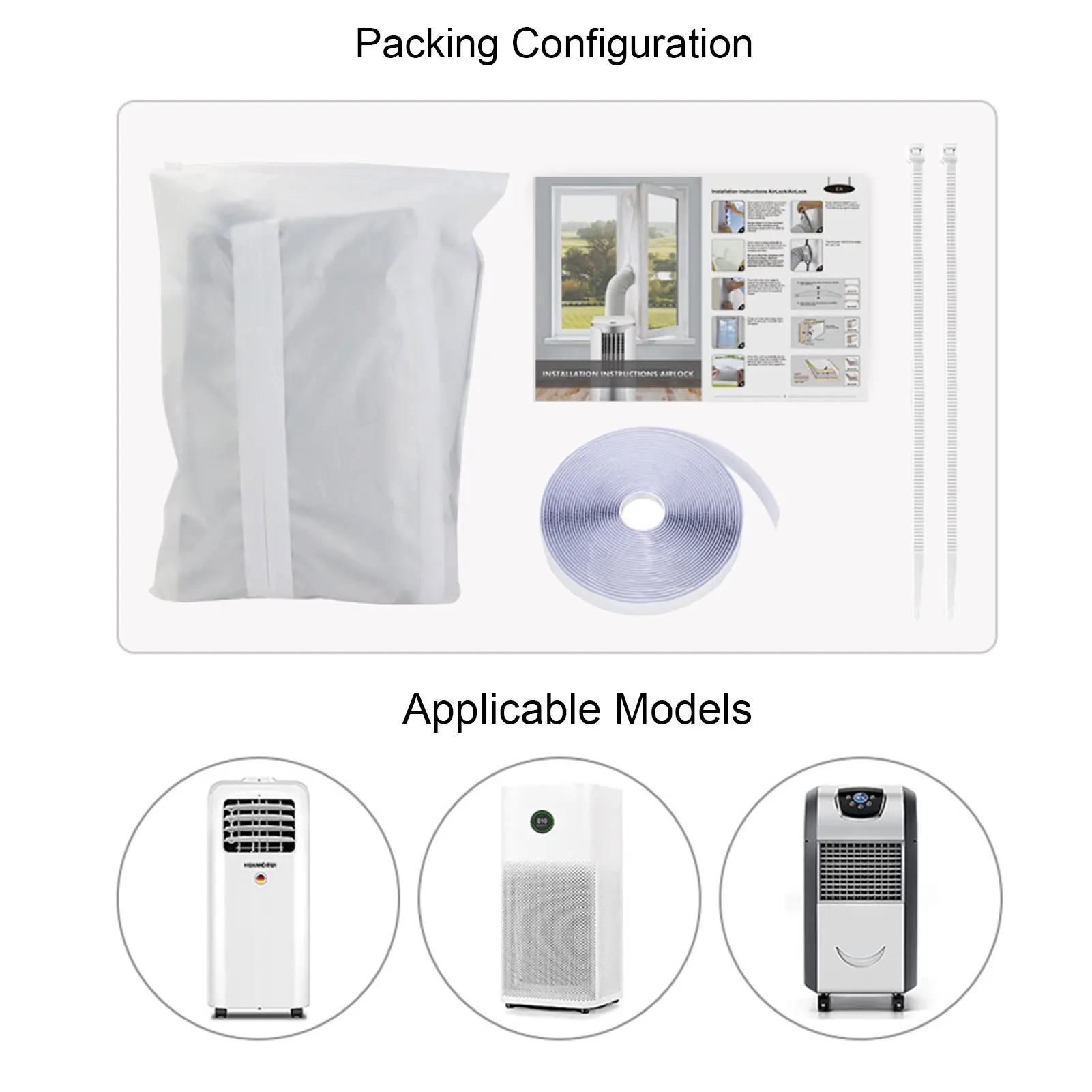 AC Window Frame Sealing Cloth Portable Air Conditioner Window Sealing Cloth  AC Window Frame Baffle Kit Silver Grey