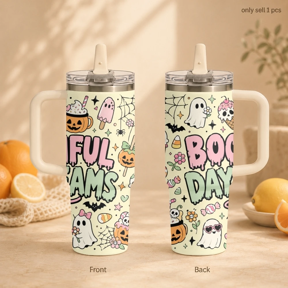 Halloween Ice Cream Ghosts Vacuum Flasks 40oz Thermal Tumbler with Handle Stainless Steel Vacuum Insulated Water Portable Cup