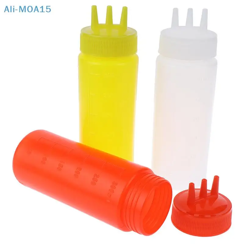 3 Hole Squeeze Bottle Sauce Vinegar Oil Ketchup Gravy Cruet Condiment Dispenser