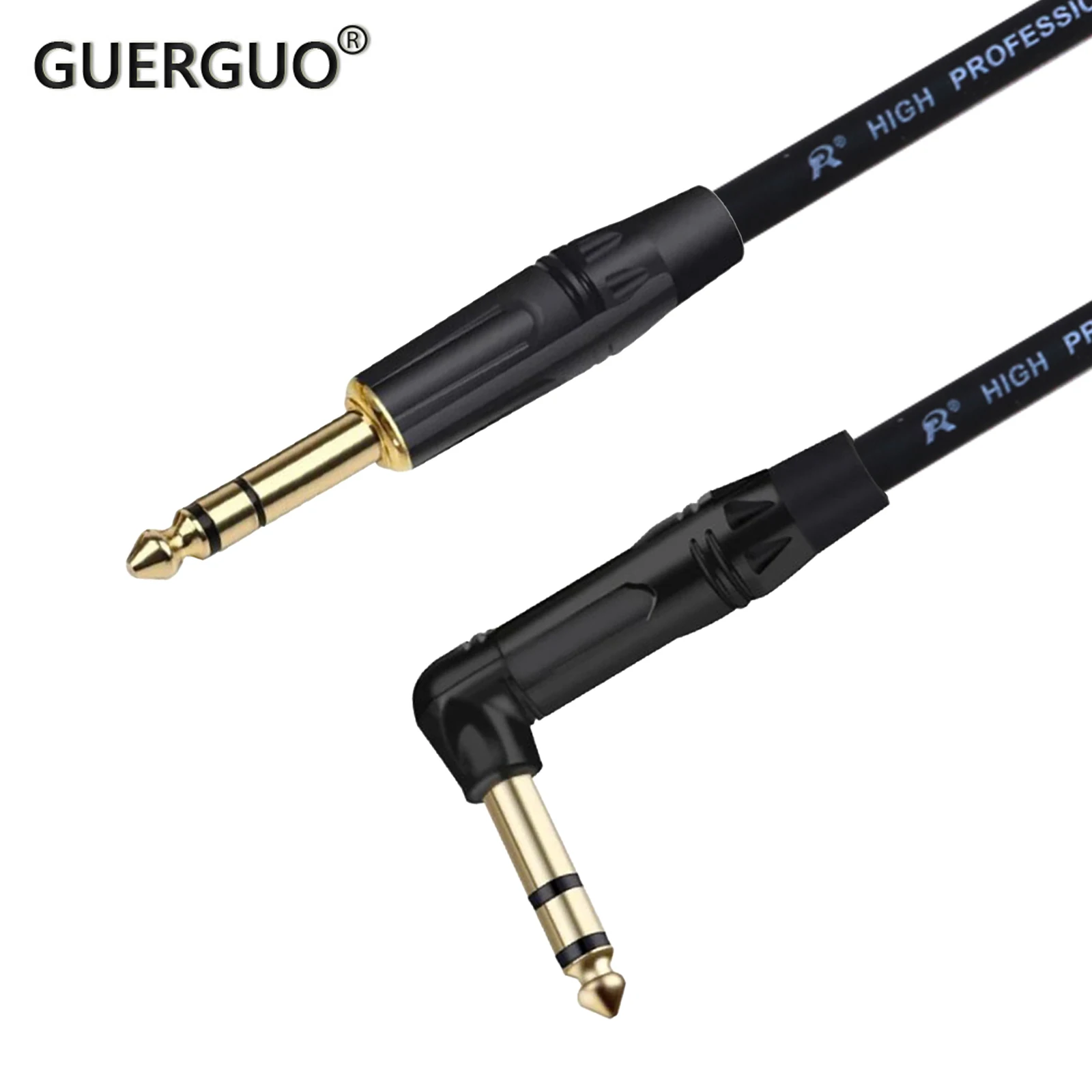 Guerguo 0.3m-15m 0.3 6.35mm Stereo Male to Right Angle 1/4 TRS Jack Male Cable Luxury Gunmetal Microphone Plug Speaker Connector