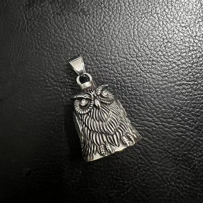 Polished Stainless Steel Owl Motorcycle Riding Lucky Bell Pendant - Fashionable Jewelry Accessory