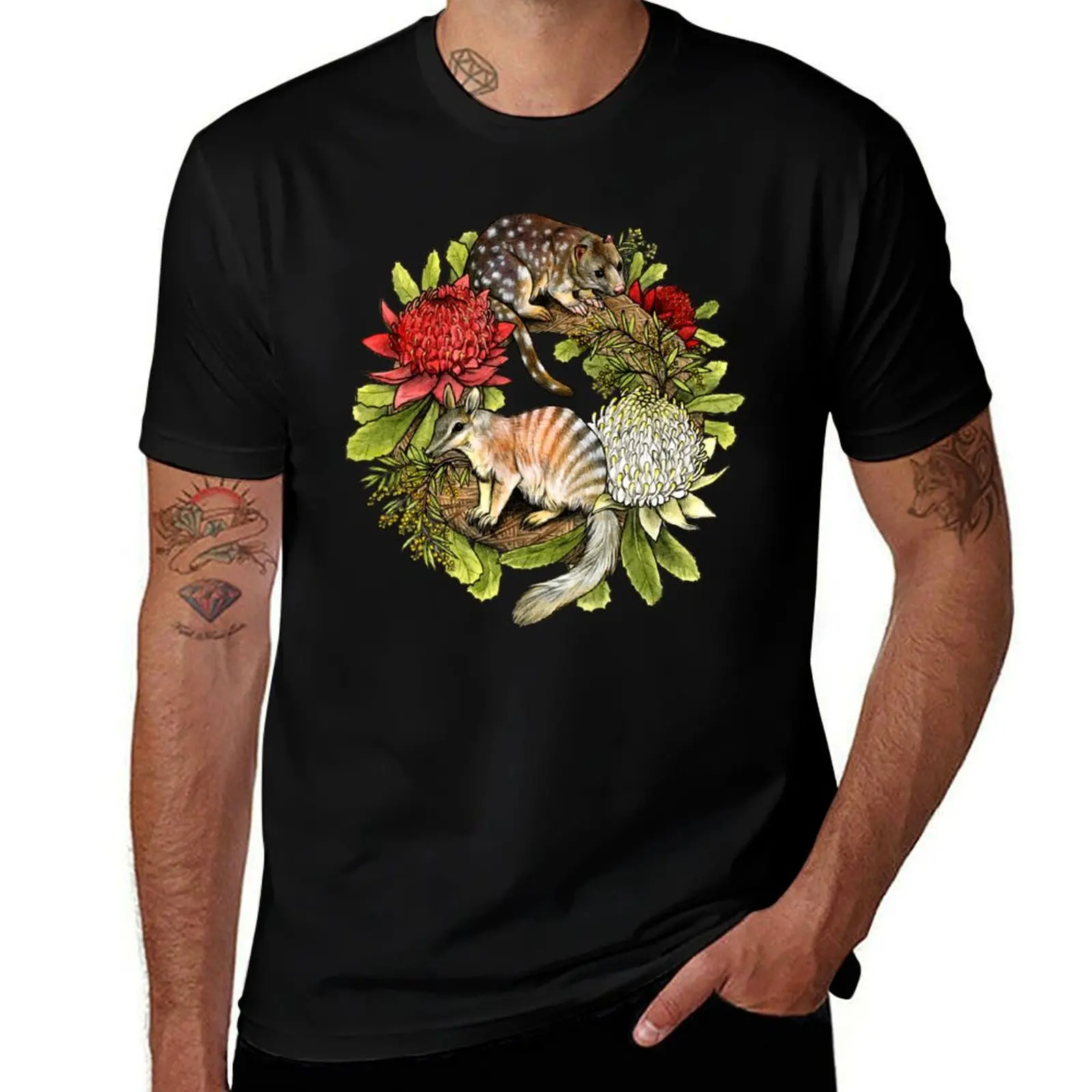 Quoll and Numbat Australian Christmas Wreath T-Shirt graphics luxury designer oversized t shirt men