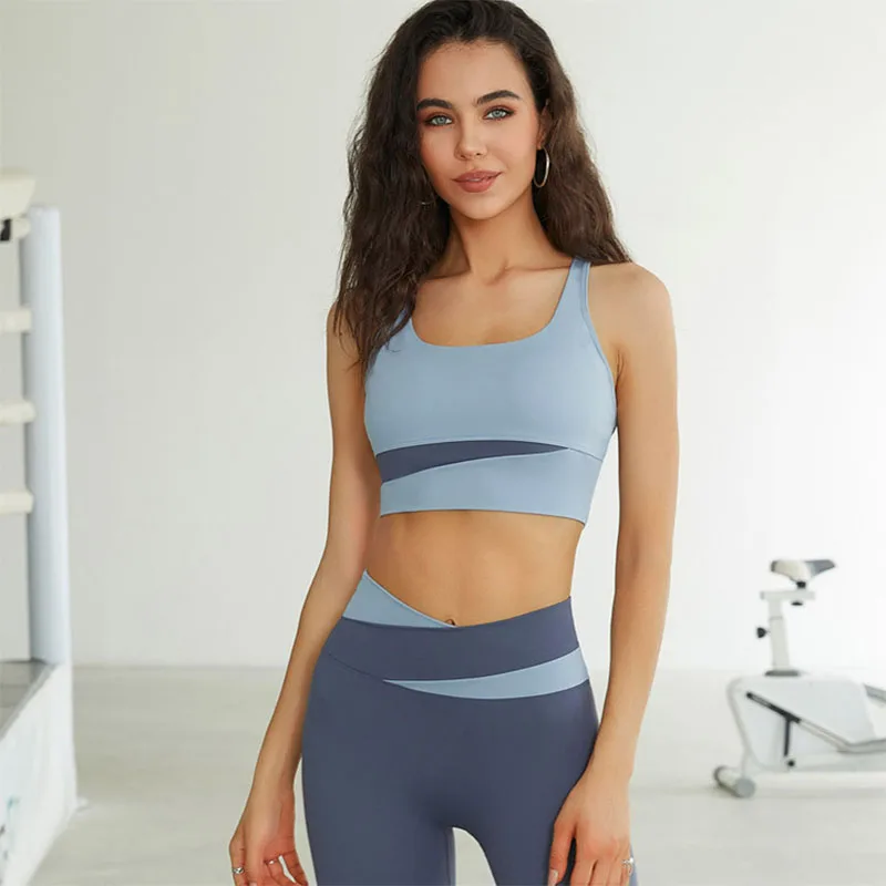 Women Tracksuit Gym Set Splicing Seamless Yoga Set Gym Clothing Workout Clothes for High Waist Sport Outfit Yoga Fitness Suit