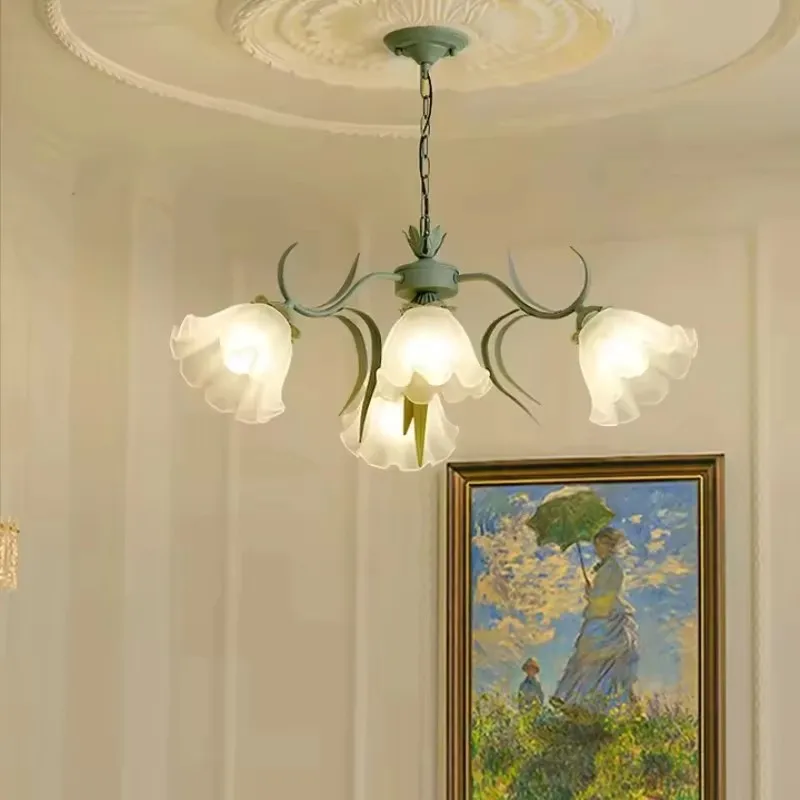 French Glass Flower Countryside Restaurant Pendant Light Led Nordic Living Room Bedroom Dining Room