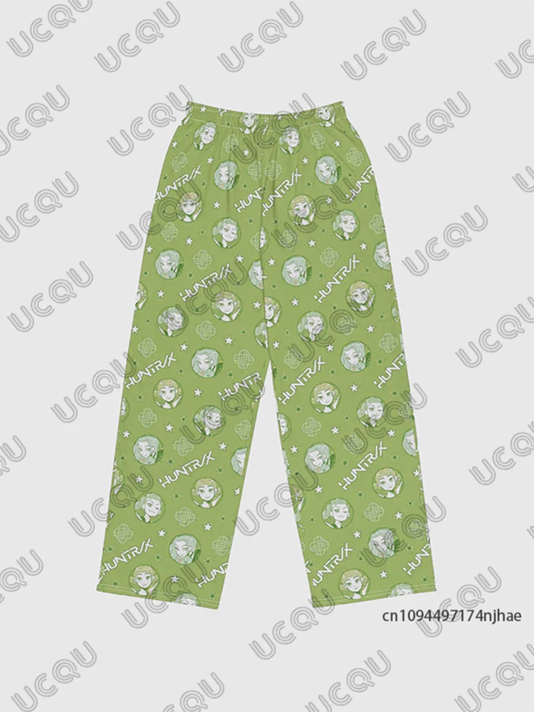 Spodnie piżamowe KPop Demon Hunters Huntrix z grafiką, kreskówkowe, codzienne, damskie i męskie, jesienno-zimowe, modne spodnie długie dla par.