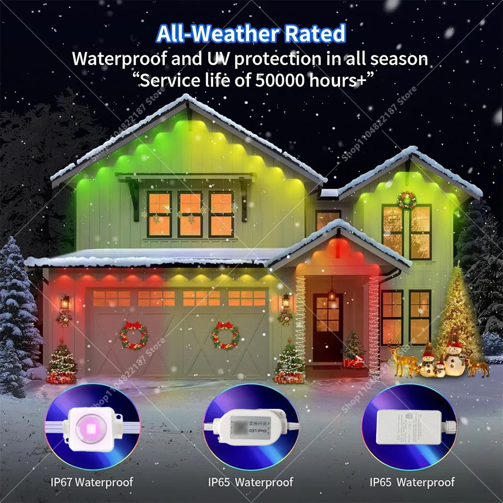 300FT الذكية RGB Eave أضواء التطبيق والعن بعد IP67 الدائم في الهواء الطلق LED سلسلة أضواء المنزل السنة الجديدة عيد الميلاد عيد ميلاد لتقوم بها بنفسك الإضاءة