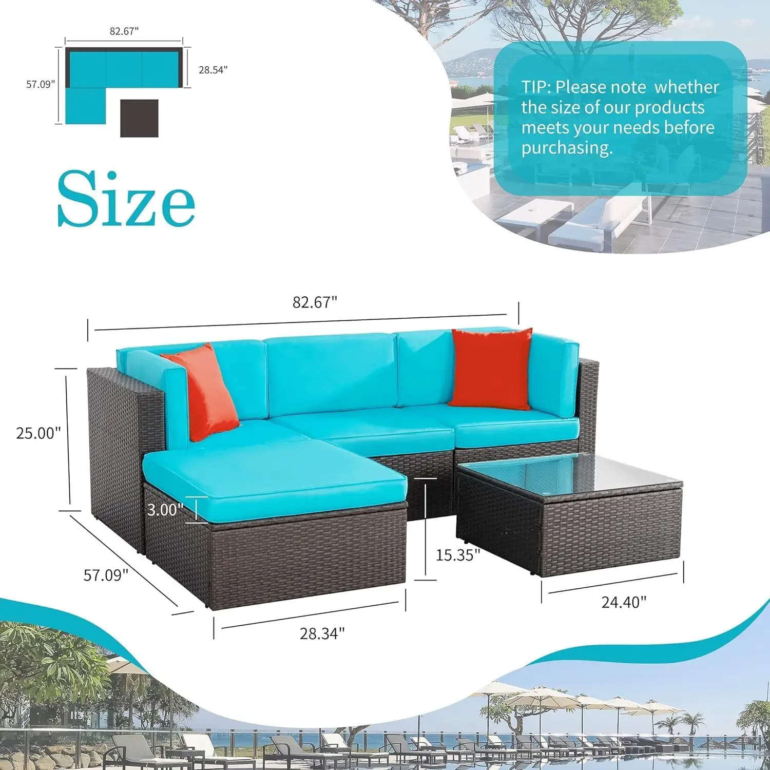 5 Pieces Patio Furniture Sets Outdoor All-Weather Sectional Patio Sofa Set