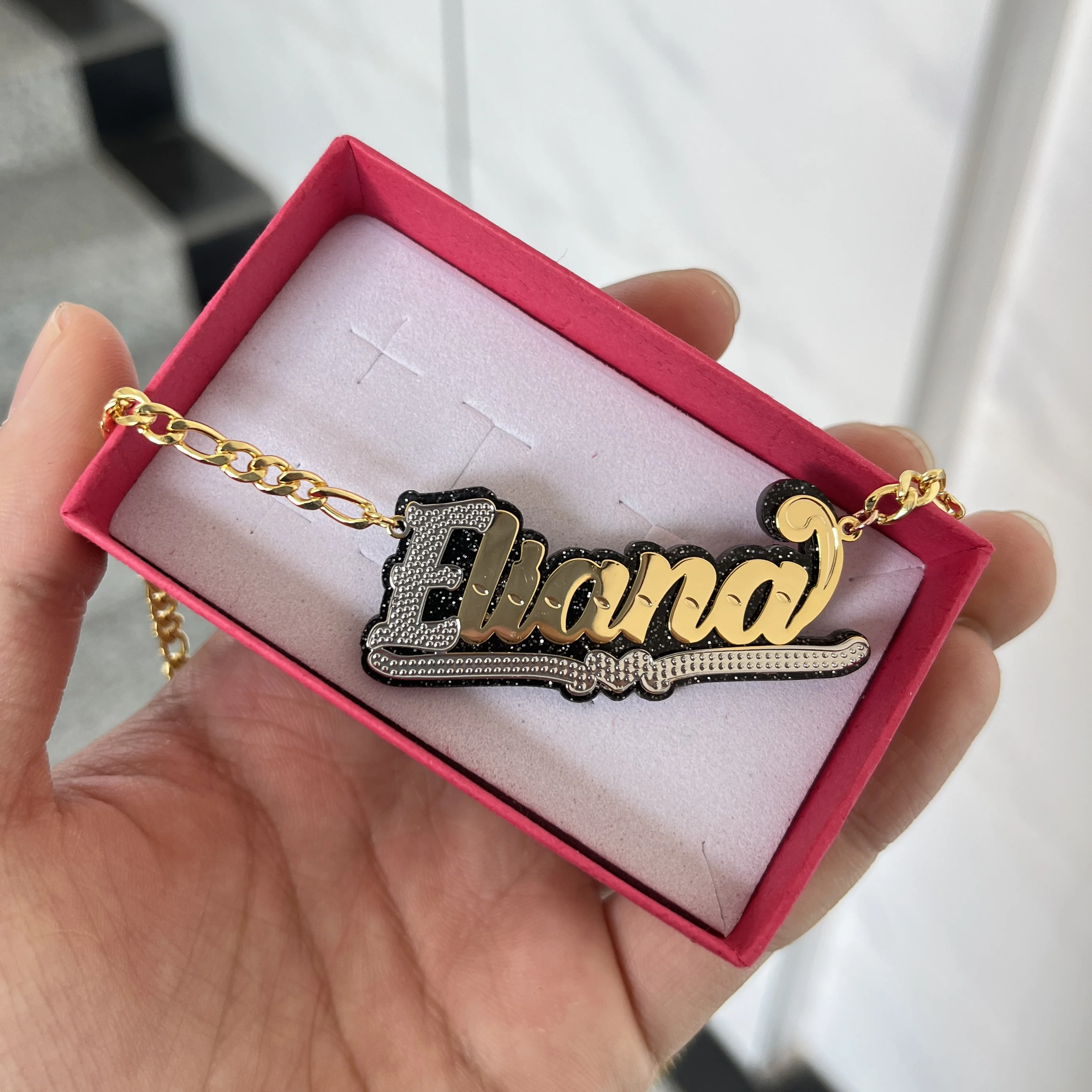 Customized Name Necklaces Personality Double Layer Stainless Steel  Acrylic Nameplate Pendant Necklace For Women Jewelry Gifts