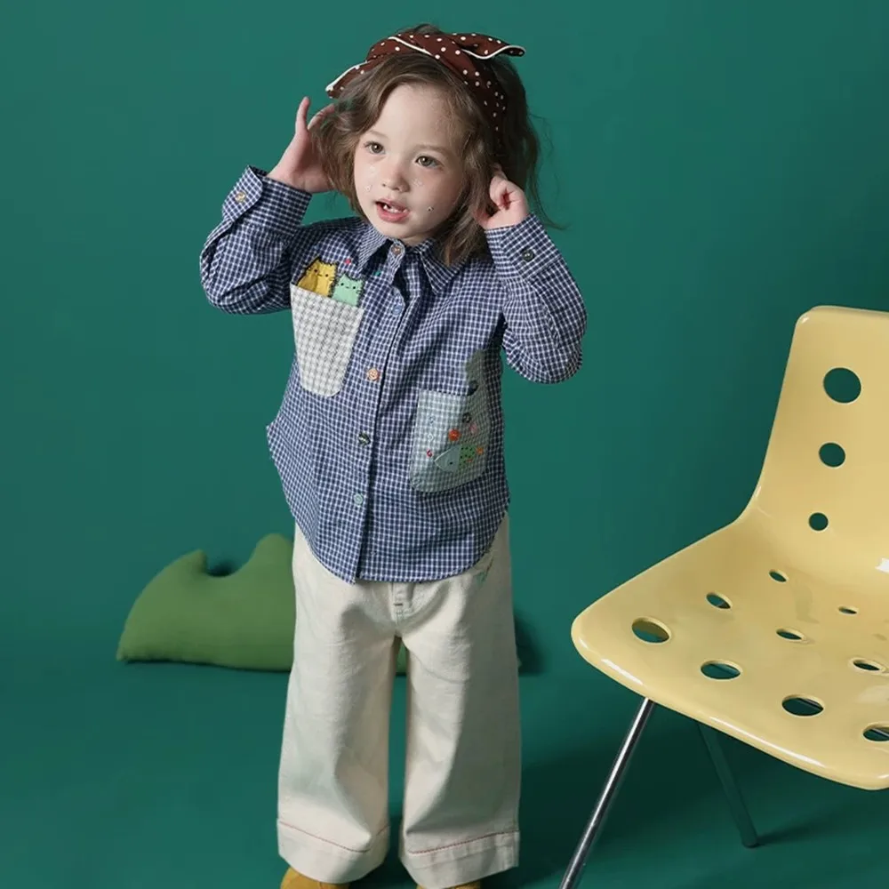 spring boys shirts baby boys clothes Striped pattern fashionable shirt Cartoon embroidery high-quality pure cotton shirt