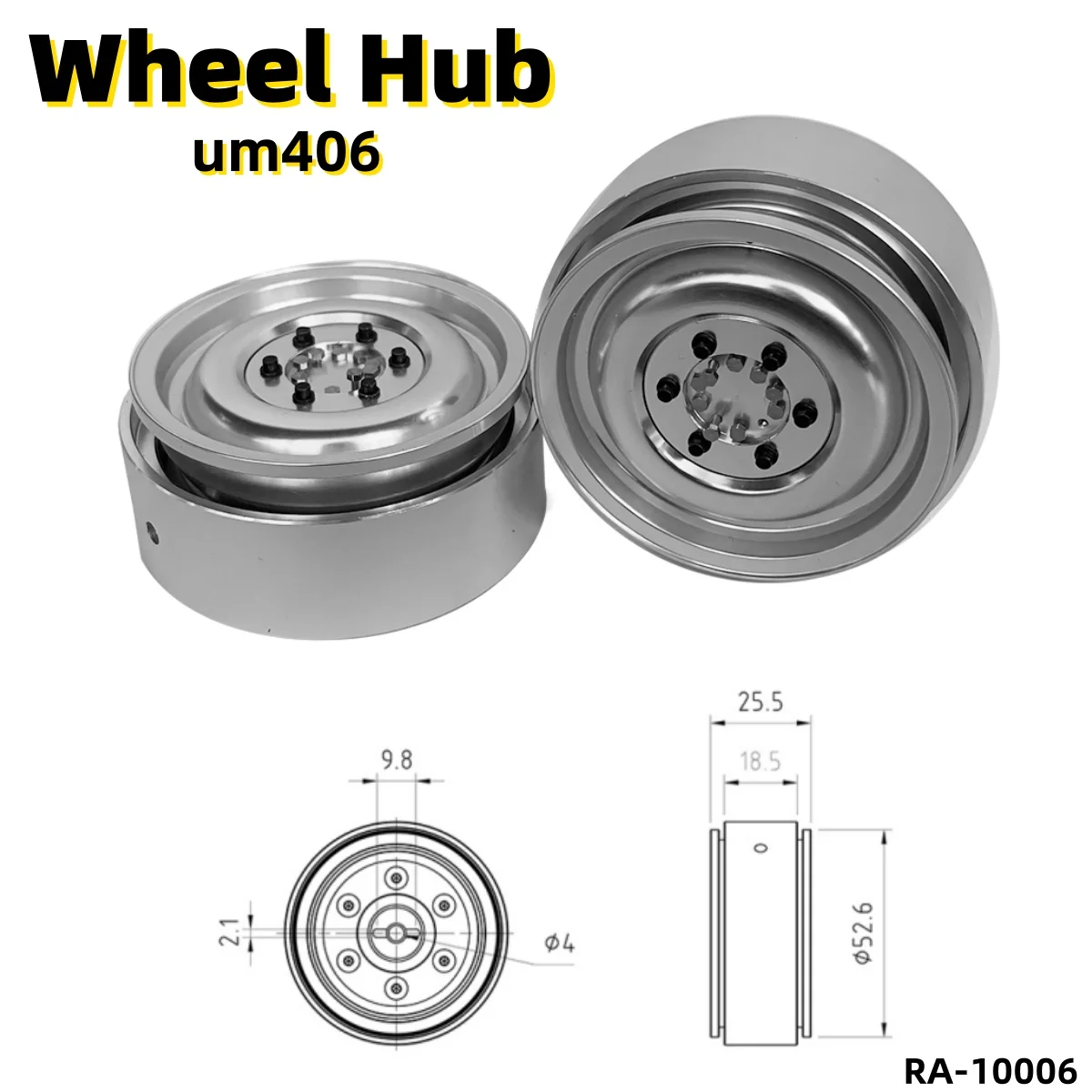 Wheel Hub Silver Rims 1.9-Inch Aluminum Alloy CNC Um406 Simulation Classic For 1/10 Tamiya RC Romote Control Truck Model Toy