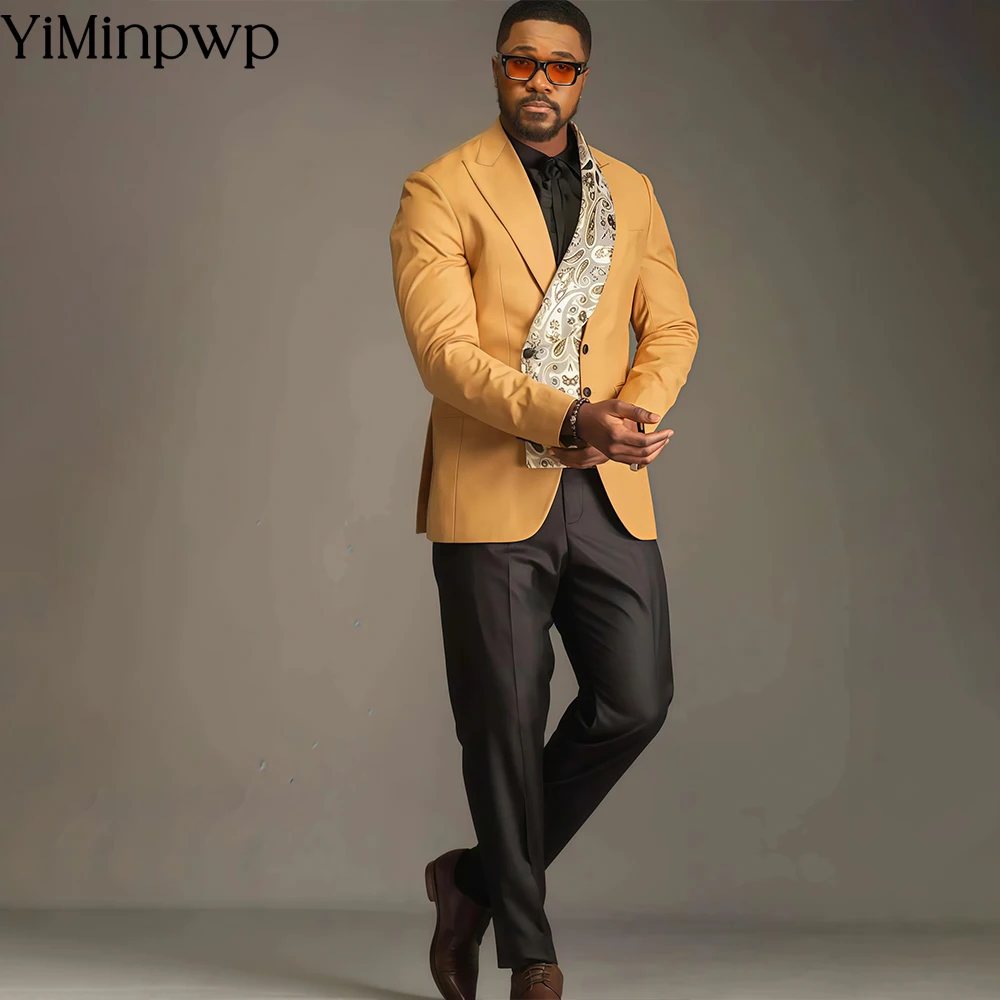

Yellow New Men's Suits Slim Fit Single Breasted Banquet Wedding Groom Tuxedos Business Prom Party 2 Piece Suits Set XS-5XL