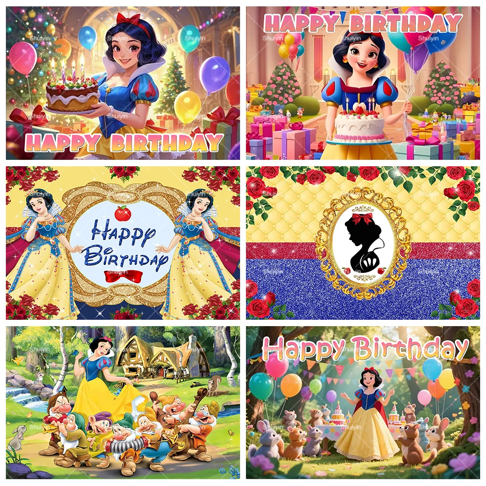 

Snow White Princess Backdrop Kids Girls Birthday Party Decorations Seven Dwarfs Baby Shower Customized Banner Photo Booth Props