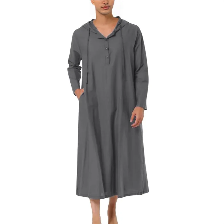 2023 Men's Long Shirt Robe Simple Hat Cross-Border Style Summer New Ethnic Men's Clothing Non-Woven Fabric Other Materials