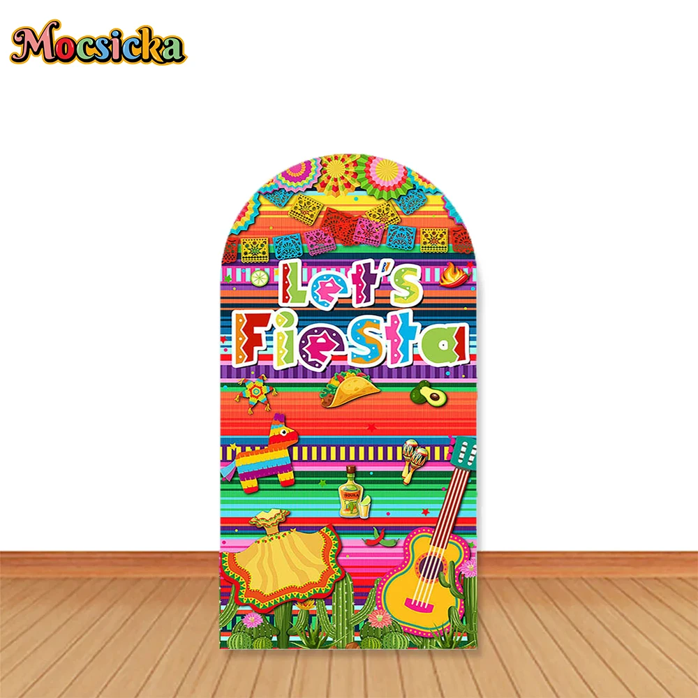 Mocsicka Mexico Fiesta Party Arch Backdrop Photography Guitar Cactus Colourful Flower Background Birthday Wedding Photozone Prop