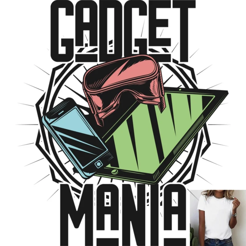 Trendy Tech - Element Heat - Transfer White Ink Iron - on Patch, Mobile Phone, Tablet & VR Pattern, Suitable for T - Shirts &