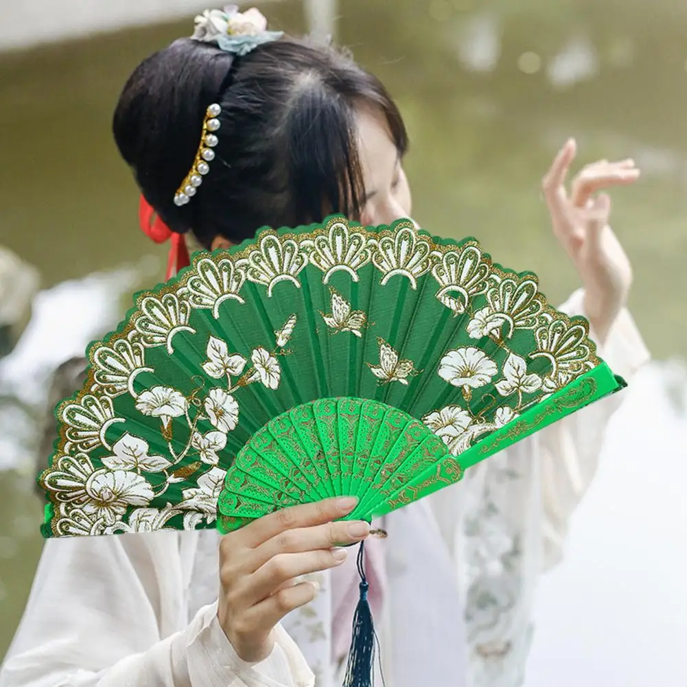 Luxury Gliding Folding Fan Handheld Fan Vintage Ultralight Cloth Chinese Style Folding Fan Photography Prop Office Supplies Gift