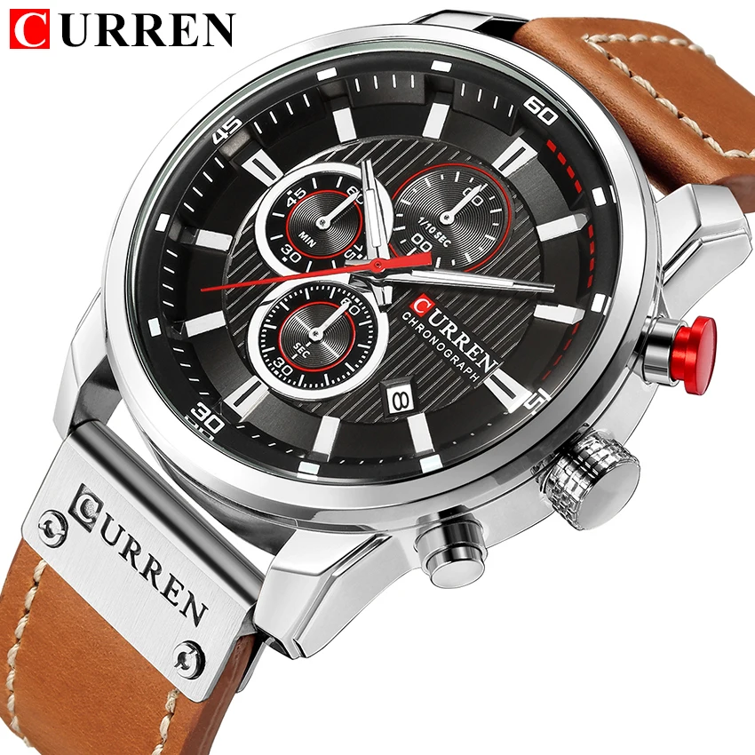 CURREN 8291 Herren-Quarz-Chronographenuhr, lässige Leder-Militär-Sport-Mode-Gentleman-Armbanduhr – Detail 15