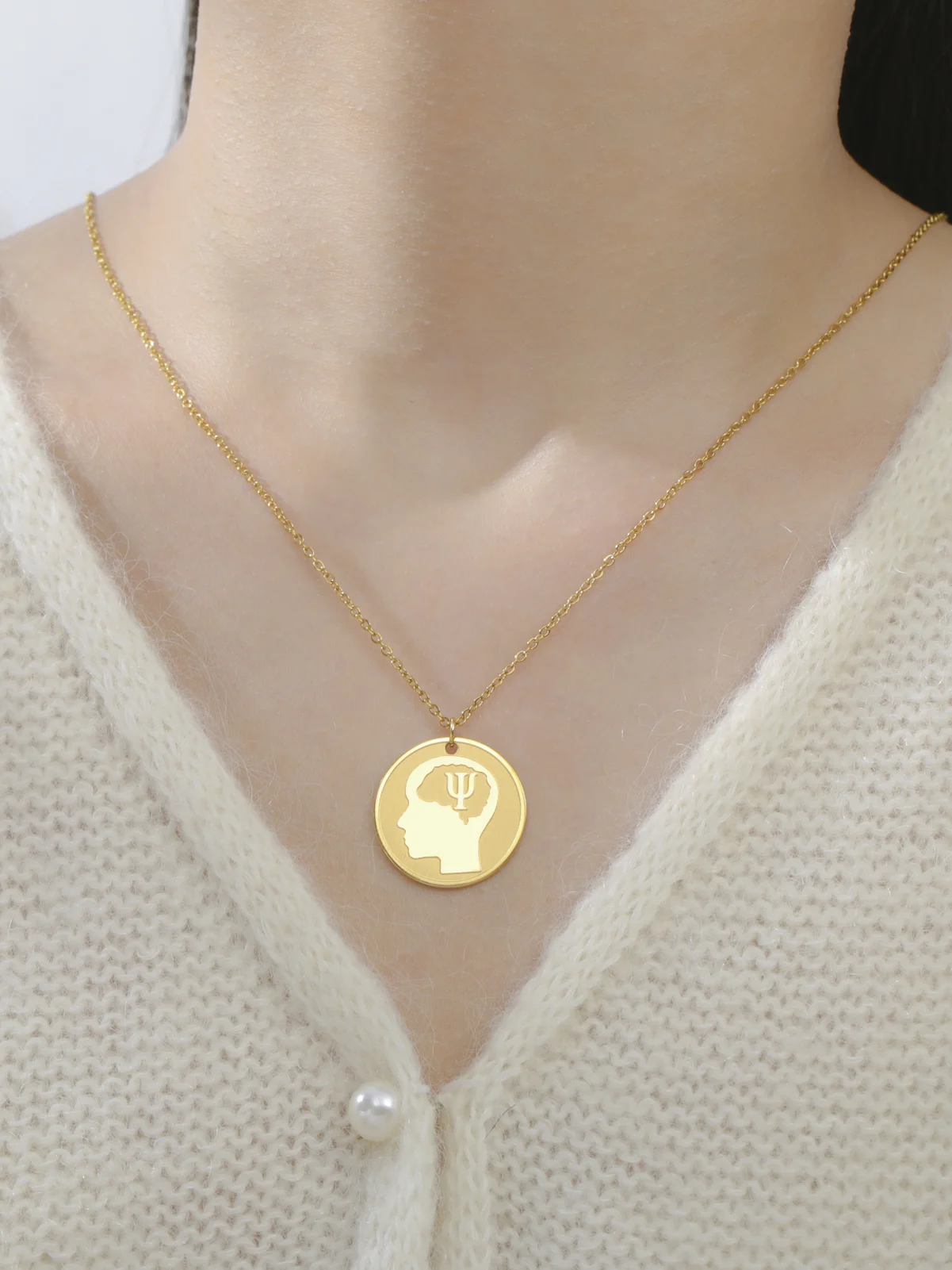 LIKGREAT PSI Pendant Necklace Psychology Symbol Stainless Steel Neckchain Greece Minimalist Protection Amulet Jewelry Gift