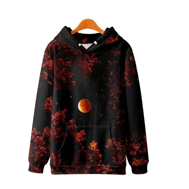 

Cartoon Forest Moon Printed Black Long Sleeve Pullover Hoodies Casual Men Women Sweatshirt Couple Harajuku Streetwear