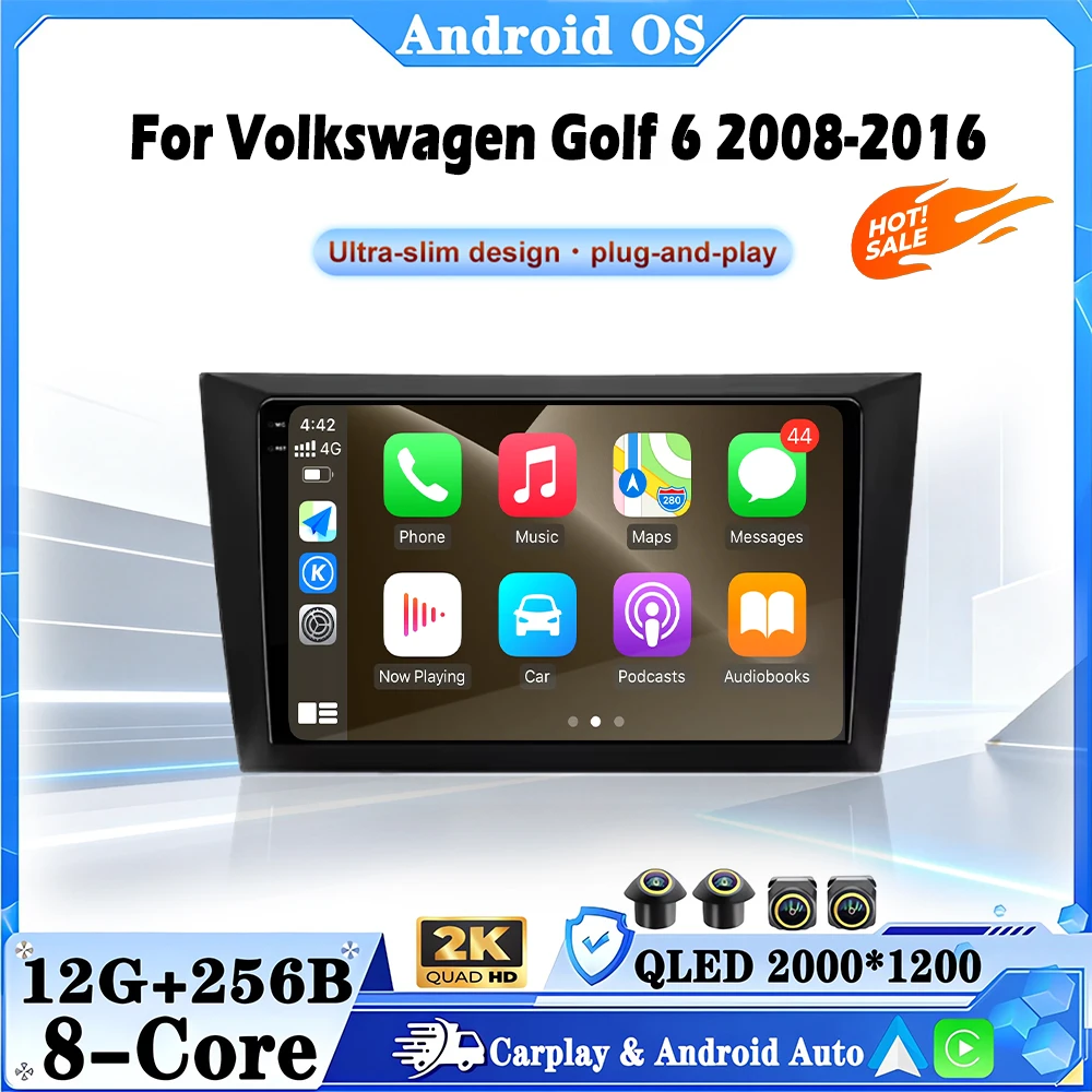 Android 16 Bluetooth For Volkswagen Golf 6 2008-2016 Car Radio Lntelligent Multimedia Player Auto Wireless CarPlay WIFI DSP GPS