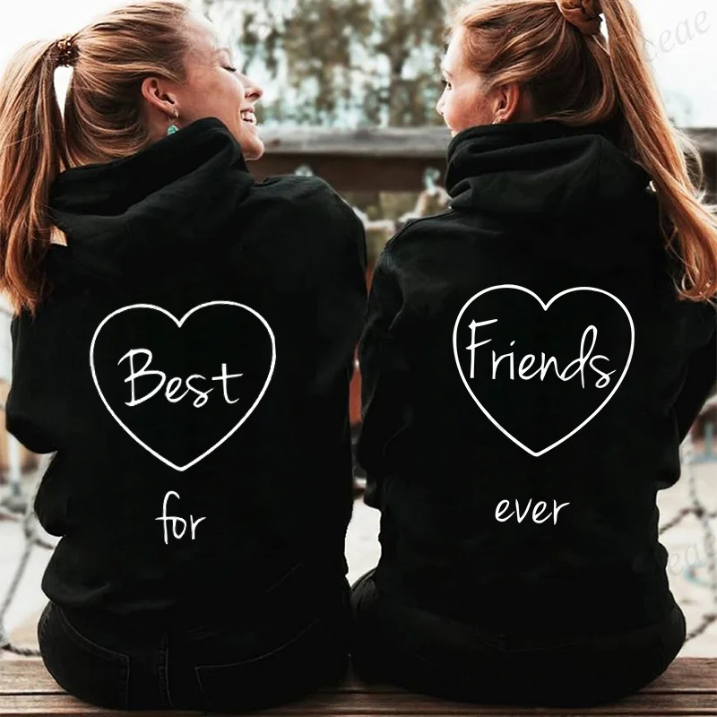 Zip Up Hoodie Women's Casual Hooded Sweatshirt Best Friends for Ever Creative Hoodie BFF Best Friends Printed Zipper Hoodie Tops