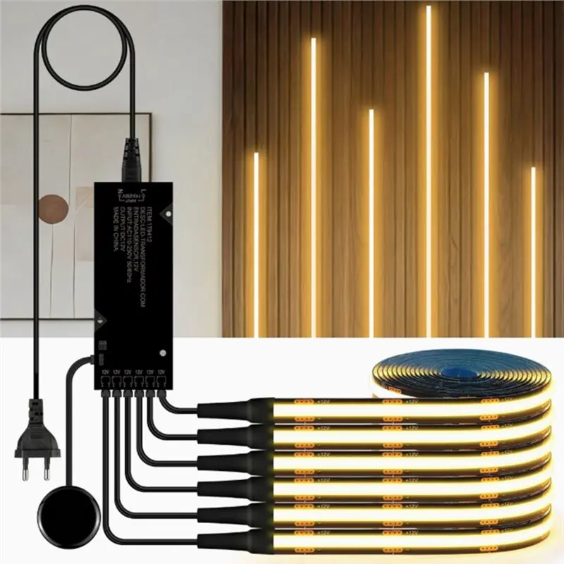 ABUH-Under Cabinet Dimmable Touch Sensor COB LED Strip Light Collection Display Black PCB For TV Backlight Grille US Plug