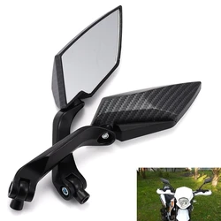 1Pair Motorcycle Side Mirrors Carbon Fiber Look White Glass Rear View Mirrors Sports Motorcycle Accessories Universal