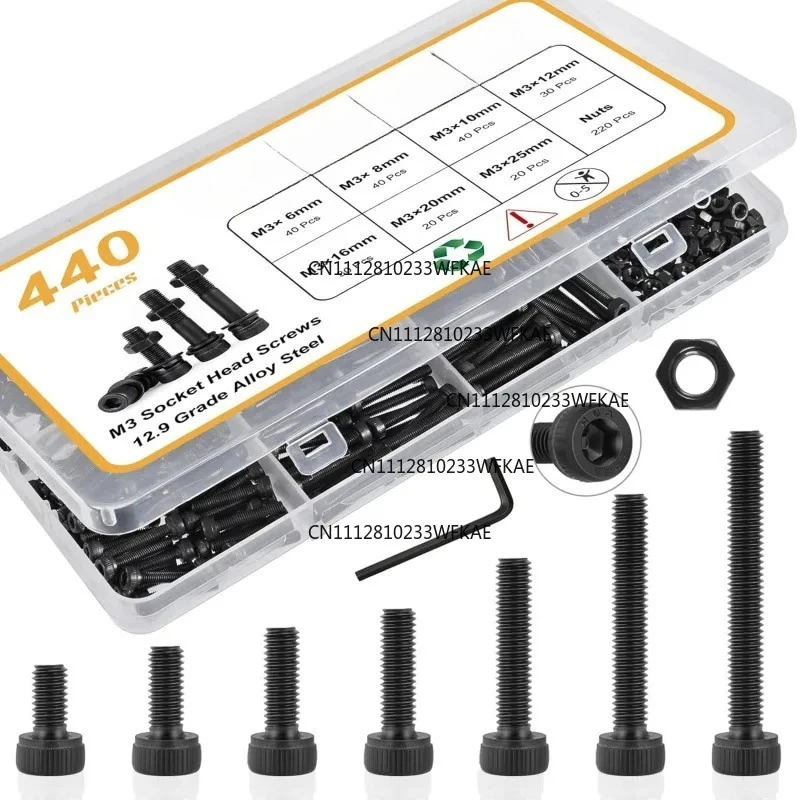 Hot Seller - 440pcs M3-M4 (6-50mm) bolt and nut set suitable for 3D printer DIY