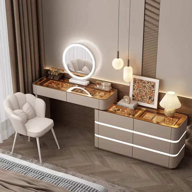 Nordic Storage Vanity Table Dest Drawers Lights Long Small Dressing Table Corner Vintage Makeup Tafel Furnitures For Bedroom