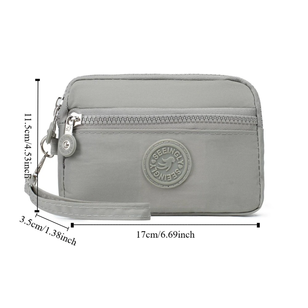 Casual Three Zippers Solid Color Coin Purse Niche Design Korean Style Wrist Phone Purse Solid Color Nylon Small Phone Bag Women