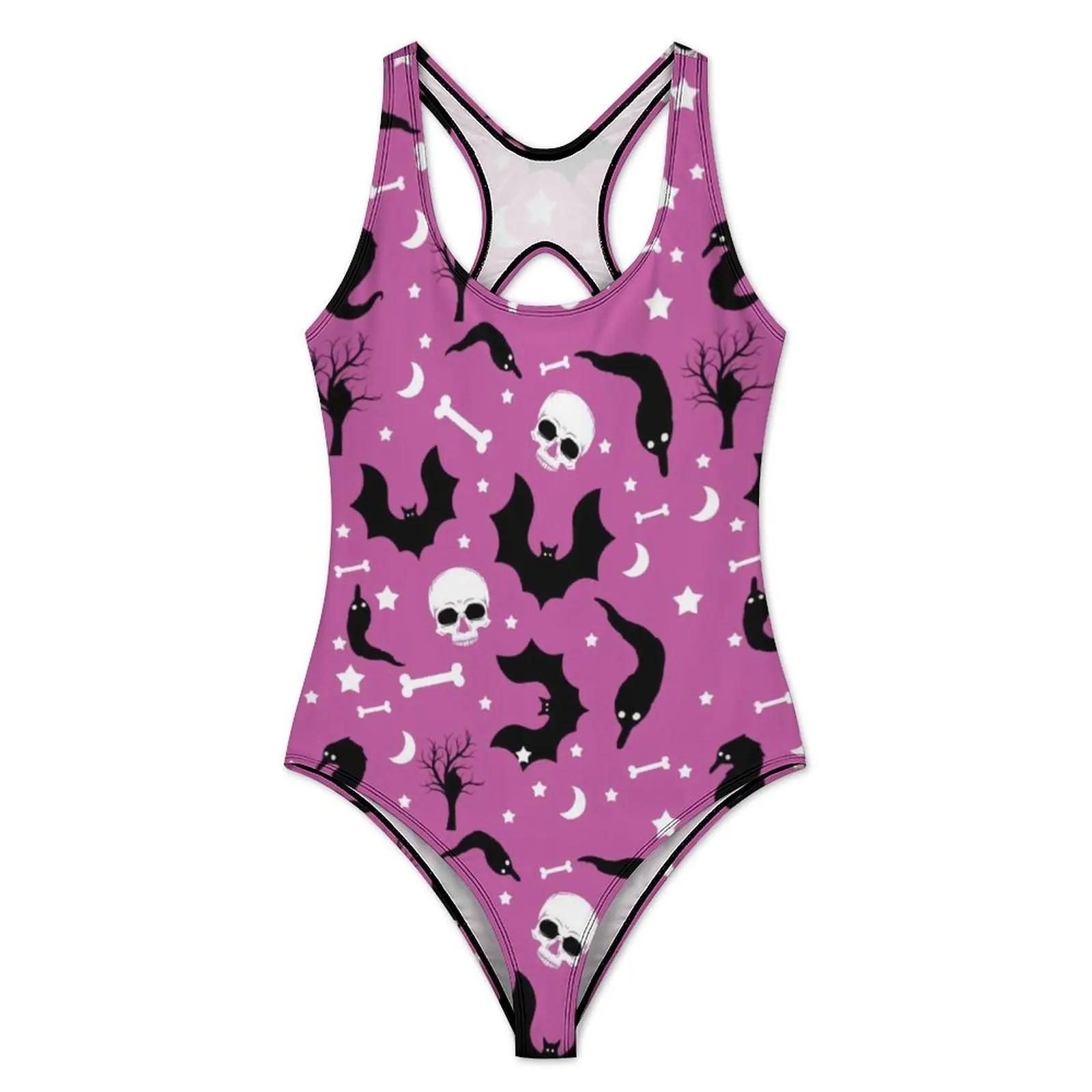 Halloween Party Swimsuit Skull Bat Print Swimwear One Piece Holiday Rave Swimsuits Bathing Suits Woman Push Up Sexy Beachwear