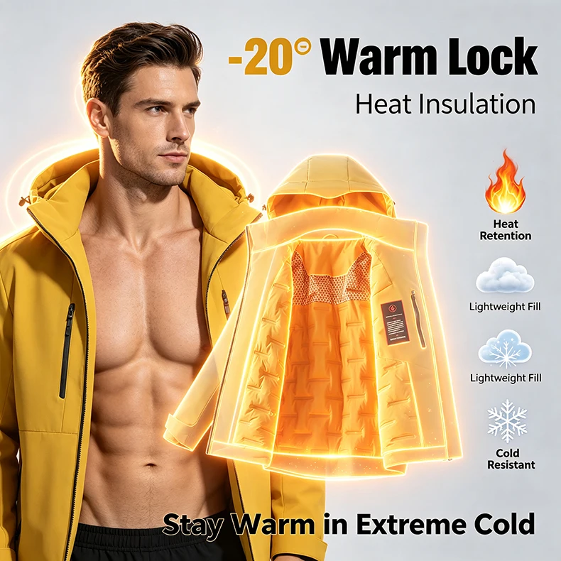 LNGXO Herren- und Damen-Skianzug, wasserdichte, thermische Snowboardjacke, Skijacke, Kletterjacke, Wanderjacke, mit Graphen-Innenfutter, wattiert. – Detail 10