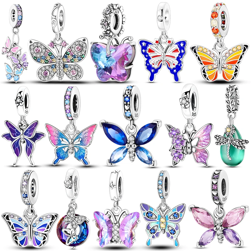 Hot Sale Butterfly Charm Beads Colorful Zircon Insect Pendant Charms Fits 3mm Bracelet Necklace For Women Luxury DIY Jewelry