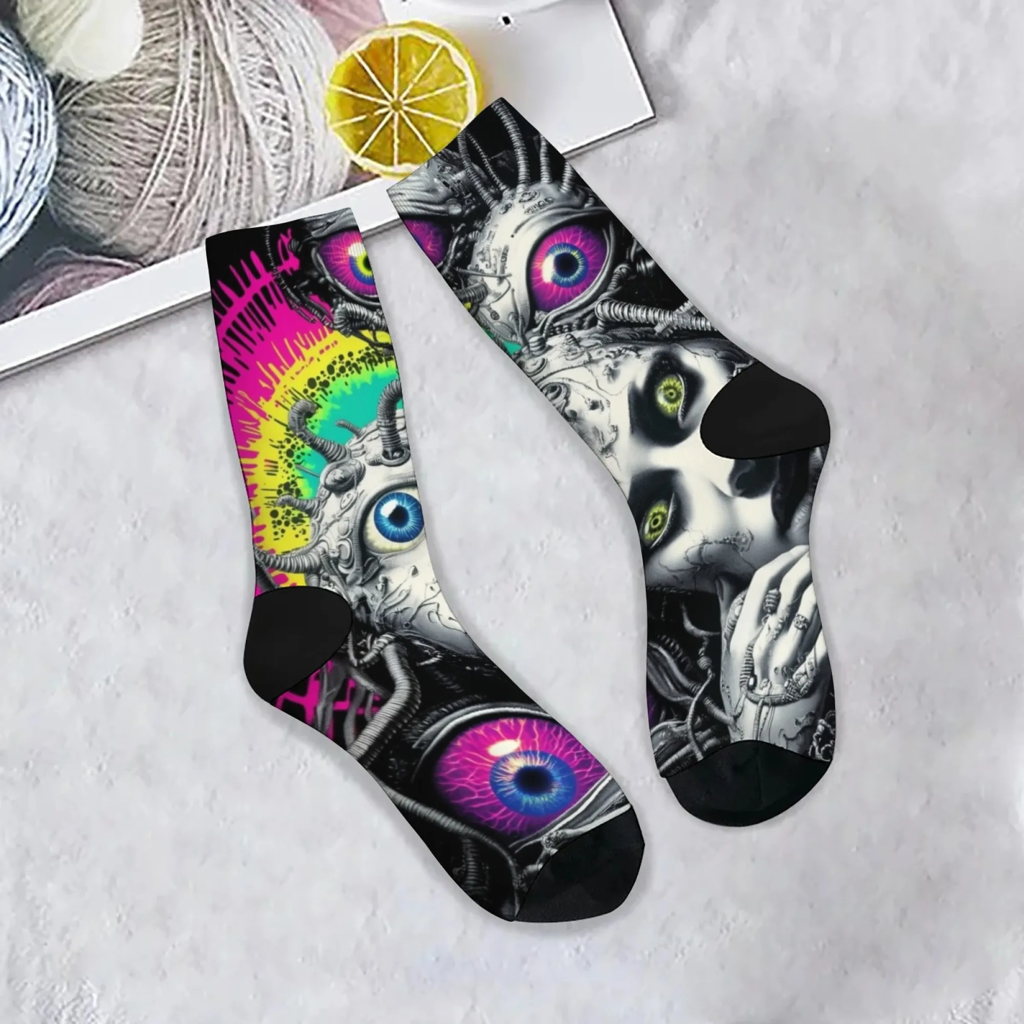 Fun and Scary New Monster Print Men's Socks Breathable and Durable Socks Street Hip-hop Gothic Outdoor Sports Cycling Socks