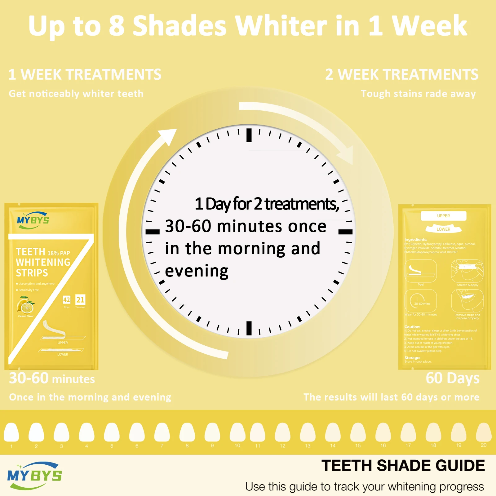 Mybys 42 stücke Zahn aufhellung streifen Zitronen geschmack Zahn flecken entfernung Zahn bleiche 18% Pap Zahnmedizin Mundhygiene Heimgebrauch