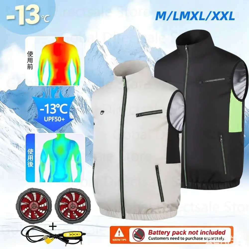 Summer Cooling 2 Fan Holes Fan Workwear, Unisex Short Sleeve, Outdoor Sun Protection & Cooling Vest with Built-in Fans Camping