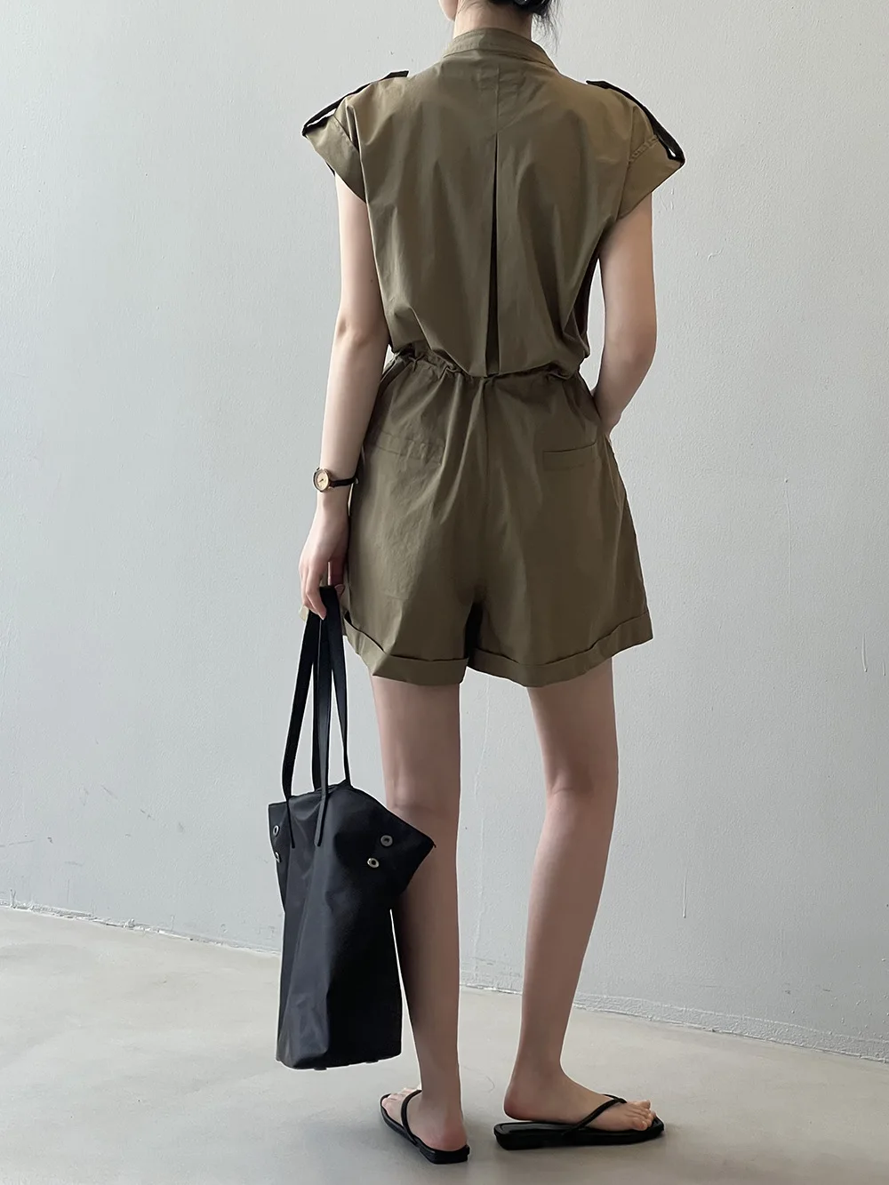 Women's Casual Jumpsuit, Sport Set, V Neck, High Waist Drawstring, Solid Color Short Sleeve Shorts, Cool Jumpsuit, Trendy Clothi