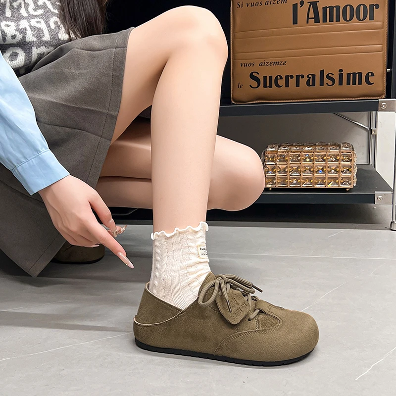 

Женские туфли Boken в стиле ретро, новинка 2025, стильные универсальные повседневные туфли на плоской подошве в немецком стиле, туфли на мягкой подошве, одиночные туфли Lazy Bean