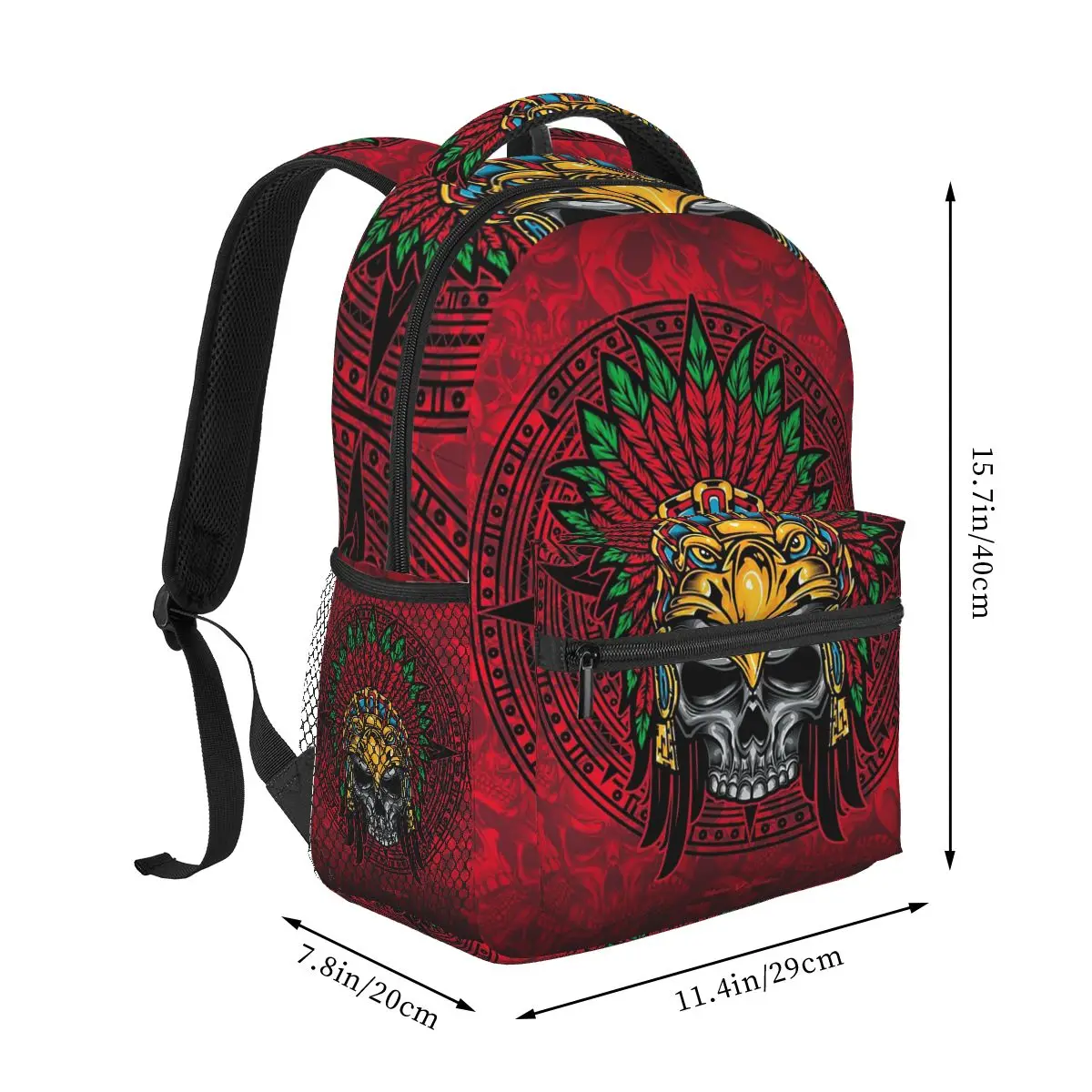 Aztec Eagle Knight Skull กระเป๋าเป้สะพายหลังชายหญิง Bookbag นักเรียนโรงเรียนกระเป๋าการ์ตูนแล็ปท็อป Rucksack กระเป๋าสะพายขนาดใหญ่ความจุ