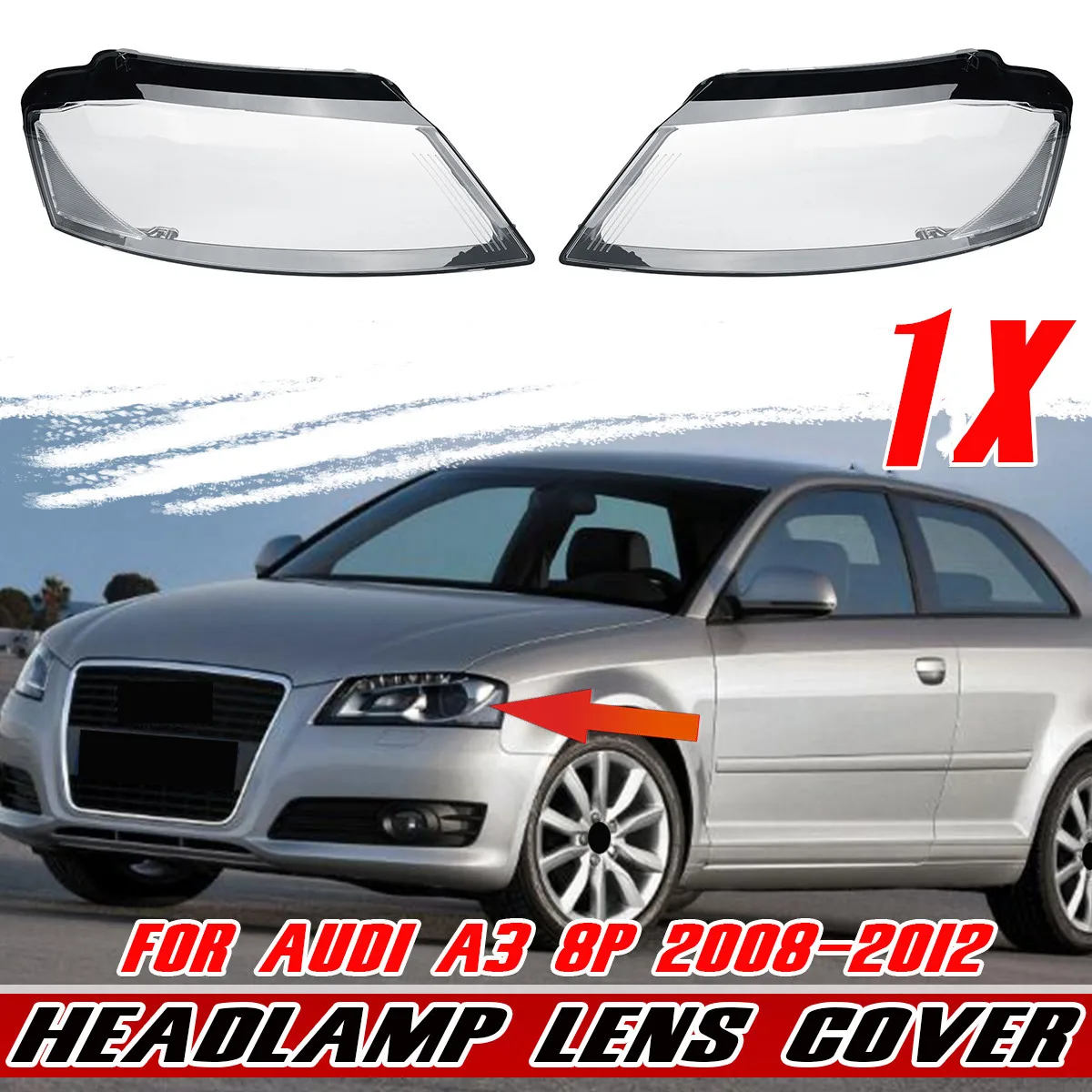 1PCS Car Front Headlight Lens Cover For Audi A3 8P/S-line/S3 RS3 Facelift 2008-2012 8P0941003 Headlight Headlamp Cover Lens