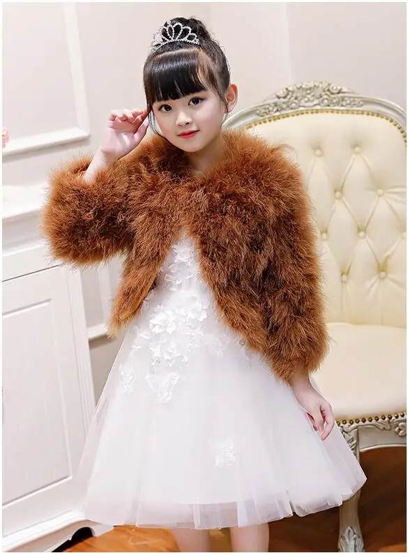 Neue 2025 Frauen Kinder Mädchen Winter Natürliche 100% Straußen Feder Türkei Pelzmantel Hochzeit blumenmädchen Jacke