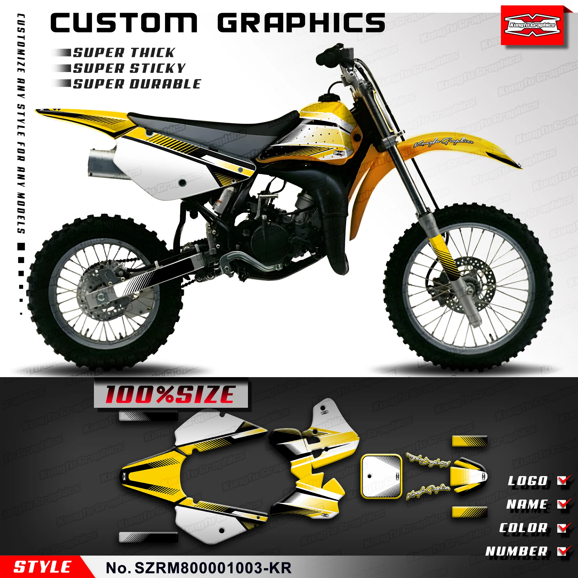 KUNGFU GRAPHICS Adhesive Sticker for Suzuki RM 80 RM80 2000 2001 Yellow Rebuild, Style No.SZRM800001003-KR