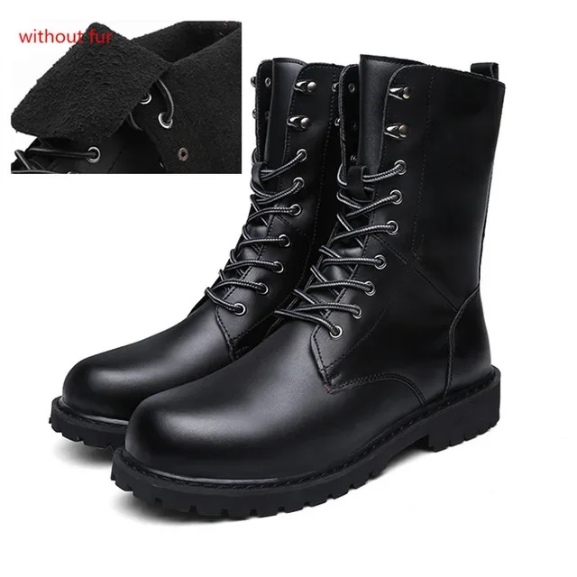 Botas de moto de talla grande para hombre, zapatos cálidos de cuero impermeables, calzado táctico de vaquero, zapatos casuales de invierno