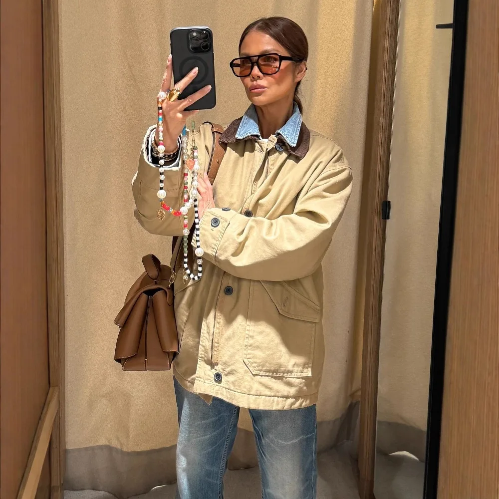 

Y2K Chic Women's Autumn Jacket Turn Down Collar Single Breasted Big Pockets Female's Coat Long Sleeve New Outwear For Lady