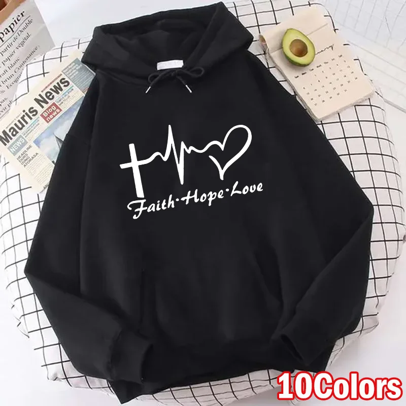 Women's Fashion Faith Hope Love letter printing Sweatshirt Pullover Pocket Long Sleeve Hoody Sweatshirts